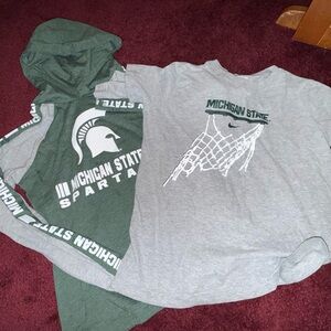 Msu Michigan state Spartans lot of 2 tops shirts long sleeve hoodie medium